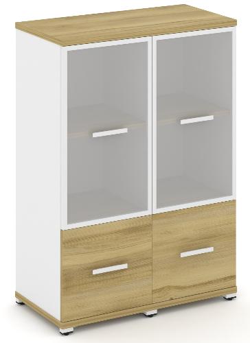 Шкаф две узкие секции, 3 ниши (2 фасада ЛДСП, 1 ниша + 2 фасада стекло белое матовое в раме, 2 ниши) CN.STU-322 RM B/W