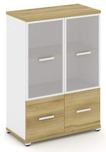 Шкаф две широкие секции, 3 ниши (2 фасада ЛДСП, 1 ниша + 2 фасада стекло белое матовое в раме, 2 ниши) CN.STS-312 RM B/W