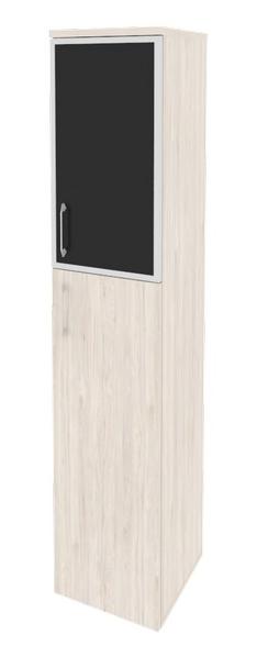 Шкаф высокий узкий правый (1 средний фасад ЛДСП + 1 низкий фасад стекло лакобель в раме) O.SU-1.7 R (R) black