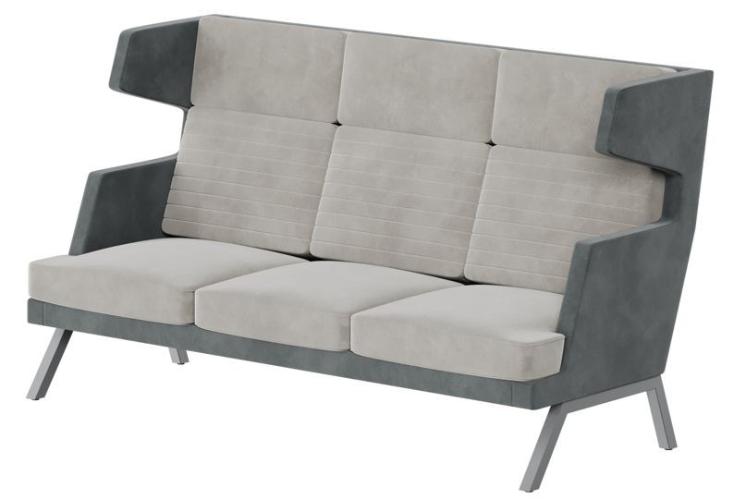 Диван трёхместный высокий с декором из пуговиц Aldo металл серый ALDB-03