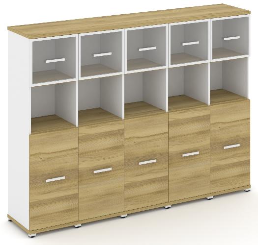 Шкаф пять узких секций, 4 ниши (5 фасадов ЛДСП, 2 ниши + 5 фасадов стекло прозрачное в раме, 1 ниша) CN.STU-455 RP B/W