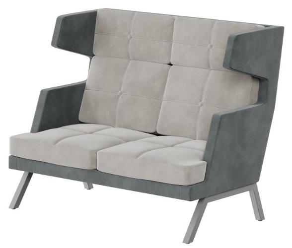 Диван двухместный высокий с декором из пуговиц  Aldo металл серый ALDB-02