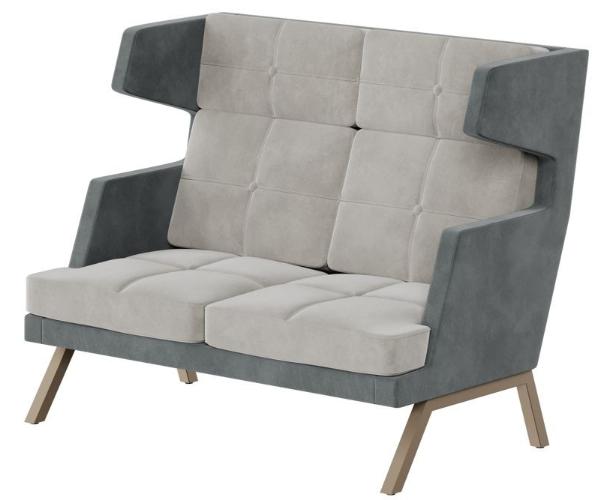 Диван двухместный высокий с декором из пуговиц  Aldo металл капучино ALDB-02