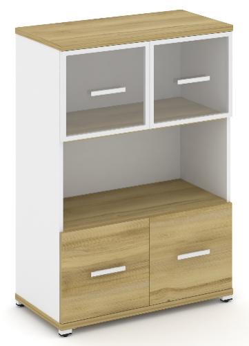 Шкаф две широкие секции, 3 ниши (2 фасада ЛДСП, 1 ниша + 2 фасада стекло прозрачное в раме, 1 ниша) CN.STS-315 RP B/W