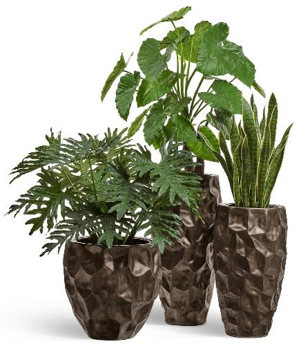 Сет № 14 - Композиция в кашпо Treez Effectory Metal Design Crumple Чернёная бронза