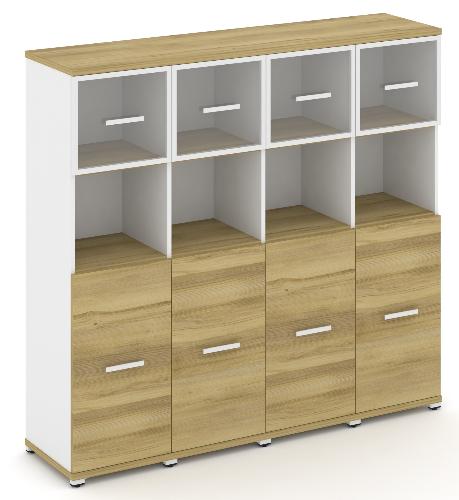 Шкаф четыре узкие секции, 4 ниши (4 фасада ЛДСП,  2 ниши + 4 фасада стекло прозрачное в раме,  1 ниша) CN.STU-445 RP B/W