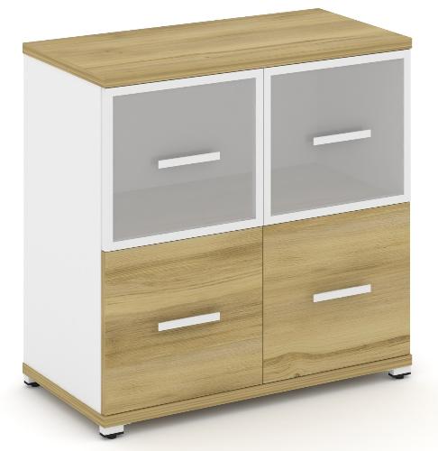 Шкаф две широкие секции, 2 ниши (2 фасада ЛДСП, 1 нишу + 2 фасада стекло белое матовое в раме, 1 ниша) CN.STS-212 RM B/W