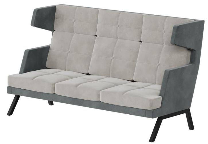 Диван трёхместный высокий с декором из пуговиц Aldo металл черный ALDB-03