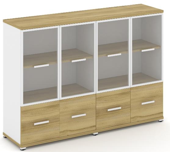 Шкаф две широкие секции, 3 ниши (4 фасада ЛДСП, 1 ниша + 4 фасада стекло прозрачное в раме, 2 ниши) CN.STS-322 RP B/W