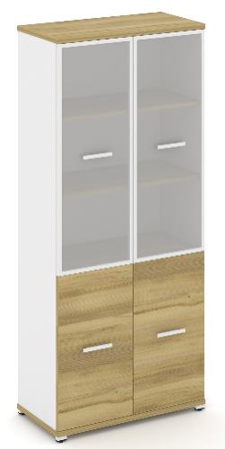 Шкаф одна широкая секция, 5 ниш (2 фасада ЛДСП, 2 ниши + 2 фасада стекло белое матовое в раме, 3 ниши) CN.STS-512 RM B/W