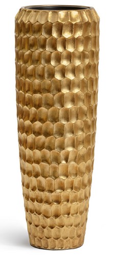 Кашпо TREEZ Effectory Metal Окргуглый высокий конус Design Cells Сусальное золото д-34, в-75 см