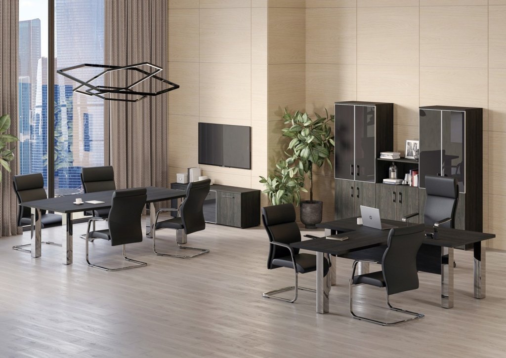 Кабинет руководителя на квадратных опорах из нержавеющей стали сечением 100х100мм