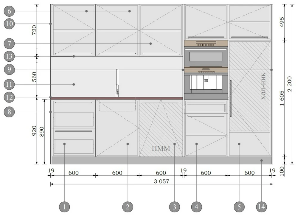 Схема компоновки офисной кухни PREMIUM