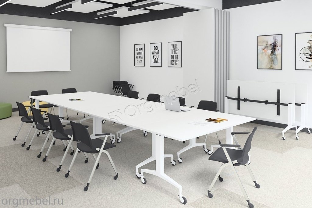 Мобильные столы для переговоров серия Setup в белом цвете