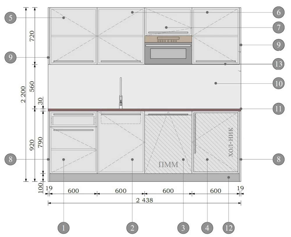 Схема компоновки офисной кухни COMFORT