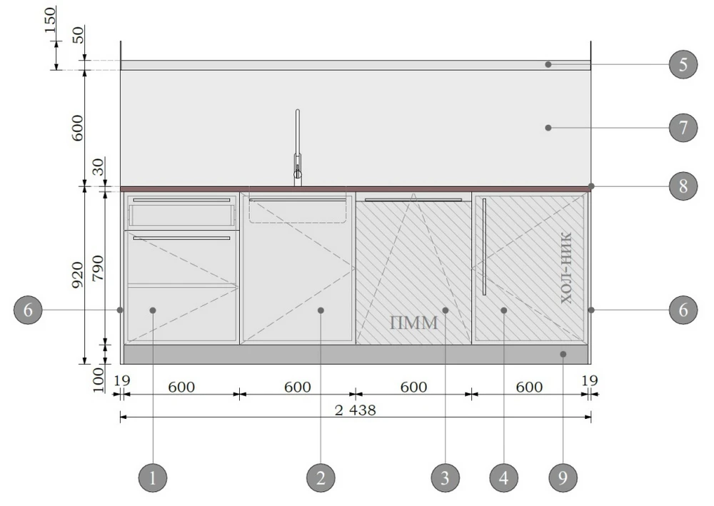 Схема компоновки офисной кухни OPTIMAL